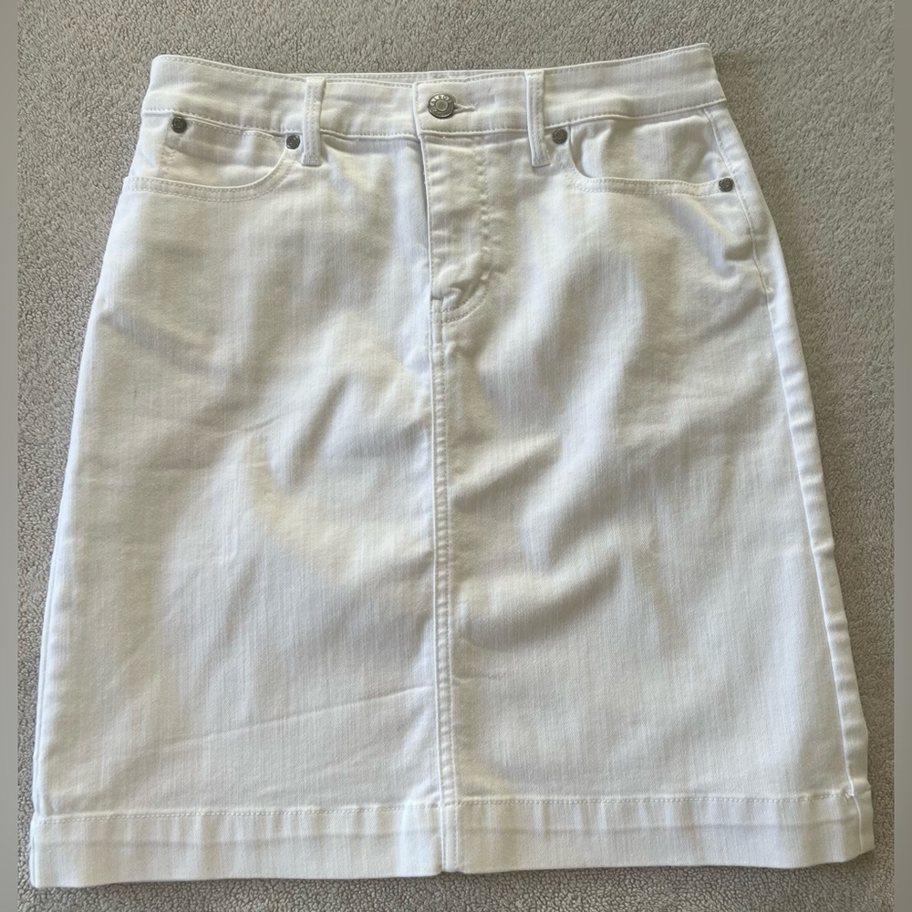 Talbots White Denim Skirt Size 2 NWT A-Line Stretch Summer Preppy Classic